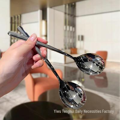 Creative Stainless Steel Long Handle Drinking Spoon - High-Value Coffee Spoon, Thick Korean Style Watermelon Spoon
