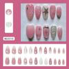 24pcs Long Almond False Nails Starry Golden Ripple Aurora Butterfly Strawberry Fake Nails Detachable French White Edge