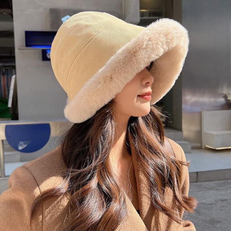 Damen Winter Bucket Hat Kunstpelz Warme Fischerhut Plus Samt Weicher Panamahut Dame Outdoor Plüsch Sonnenhut