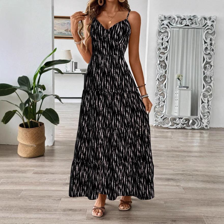 Women Summer Bandage Backless Holiday Beach Irregular Striped Printed One Piece Dress