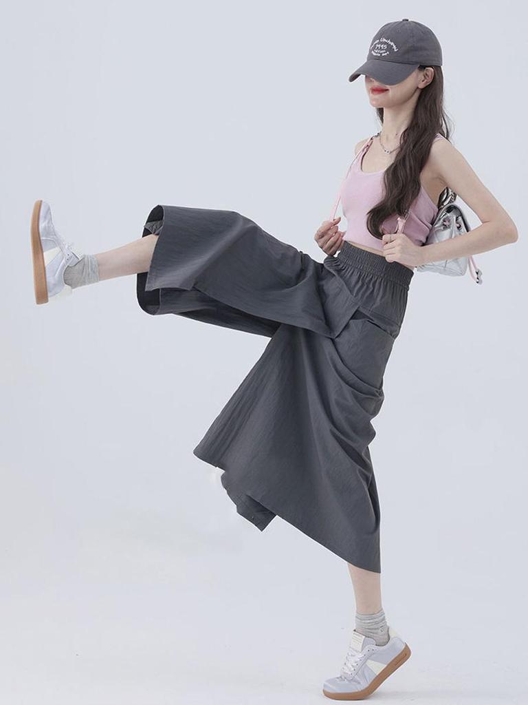 2026 Japanischer Stil Damen High Waist Eis Seide Cargohosenrock - Sommer Schlankmachend Locker Weiter Bein
