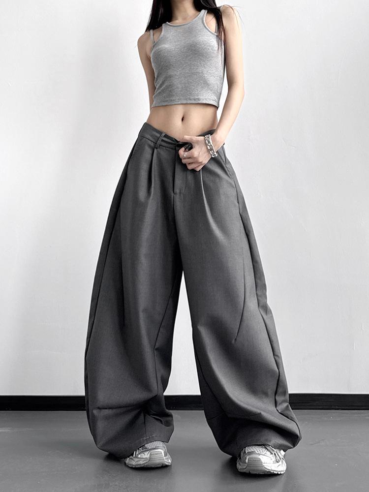 2026 Spring American Retro Wide-Leg Pleated Trousers - High Street Scissor-Leg Suit, Versatile, Loose, Slimming, Floor-Length Casual Pants.