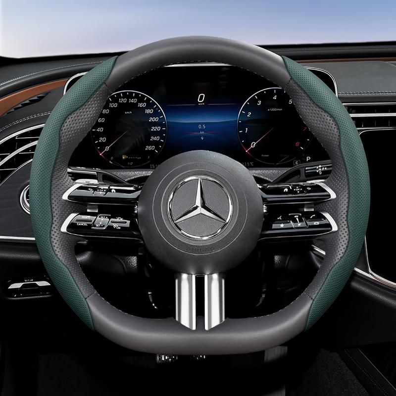 Suitable for Mercedes-Benz Breathable Holes Leather Steering Wheel Cover Segmented Quick Release Design Non-Slip and Durable E Class S C a Glc Suv