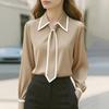 Women Fashion Solid Color V Neck Long Sleeve Casual Commute Shirt