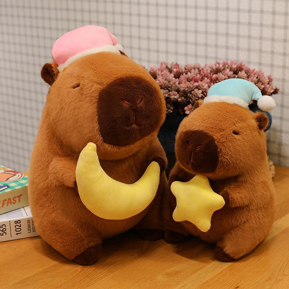 Sleep Hat Goodnight Capybara Doll Moon Capybara Fluffty Doll Capybara Plush Toy Christmas