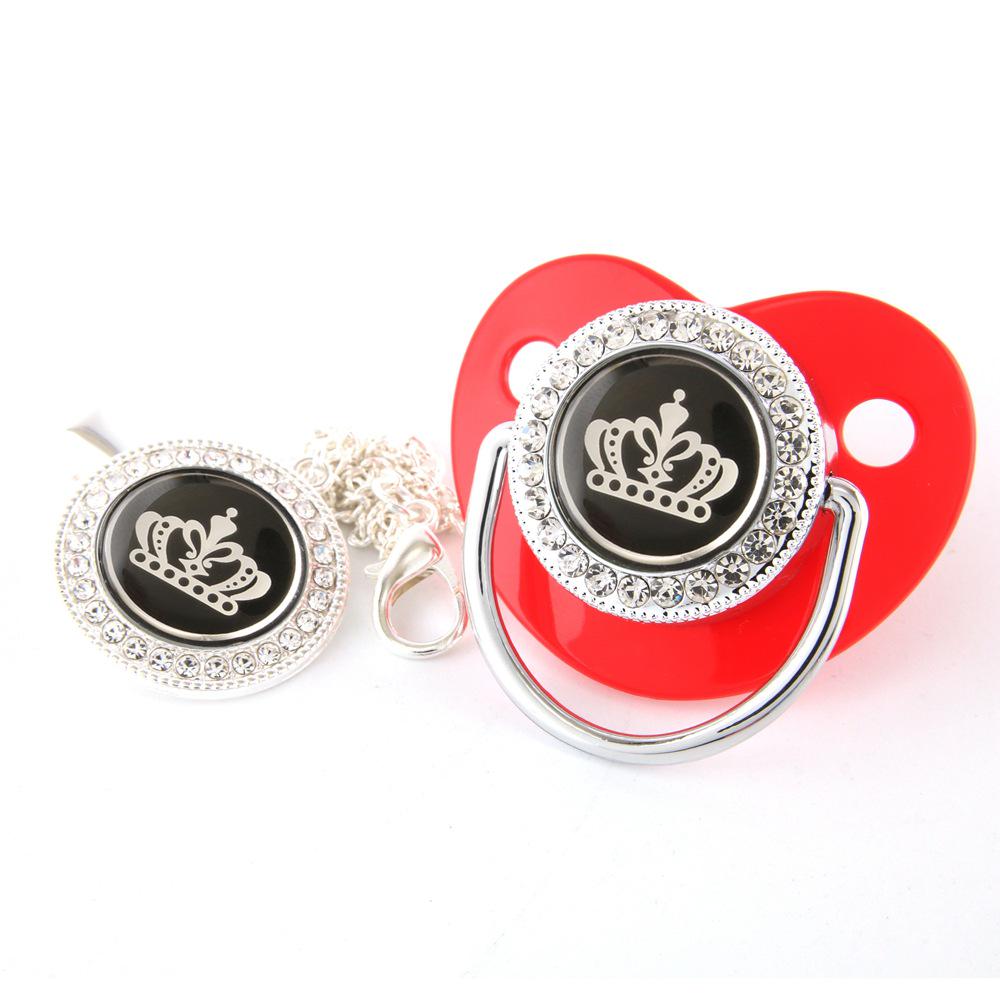 High-End Gold Diamond Baby Pacifier with Cartoon Crown and Chain Clip