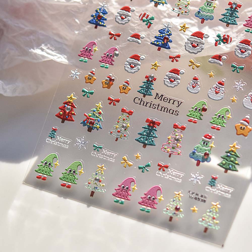 Nail Accessories Christmas Diamond Nail Stickers 5D Diamond Pearl Christmas Tree Christmas Nail Decals Bowknot Snowflake