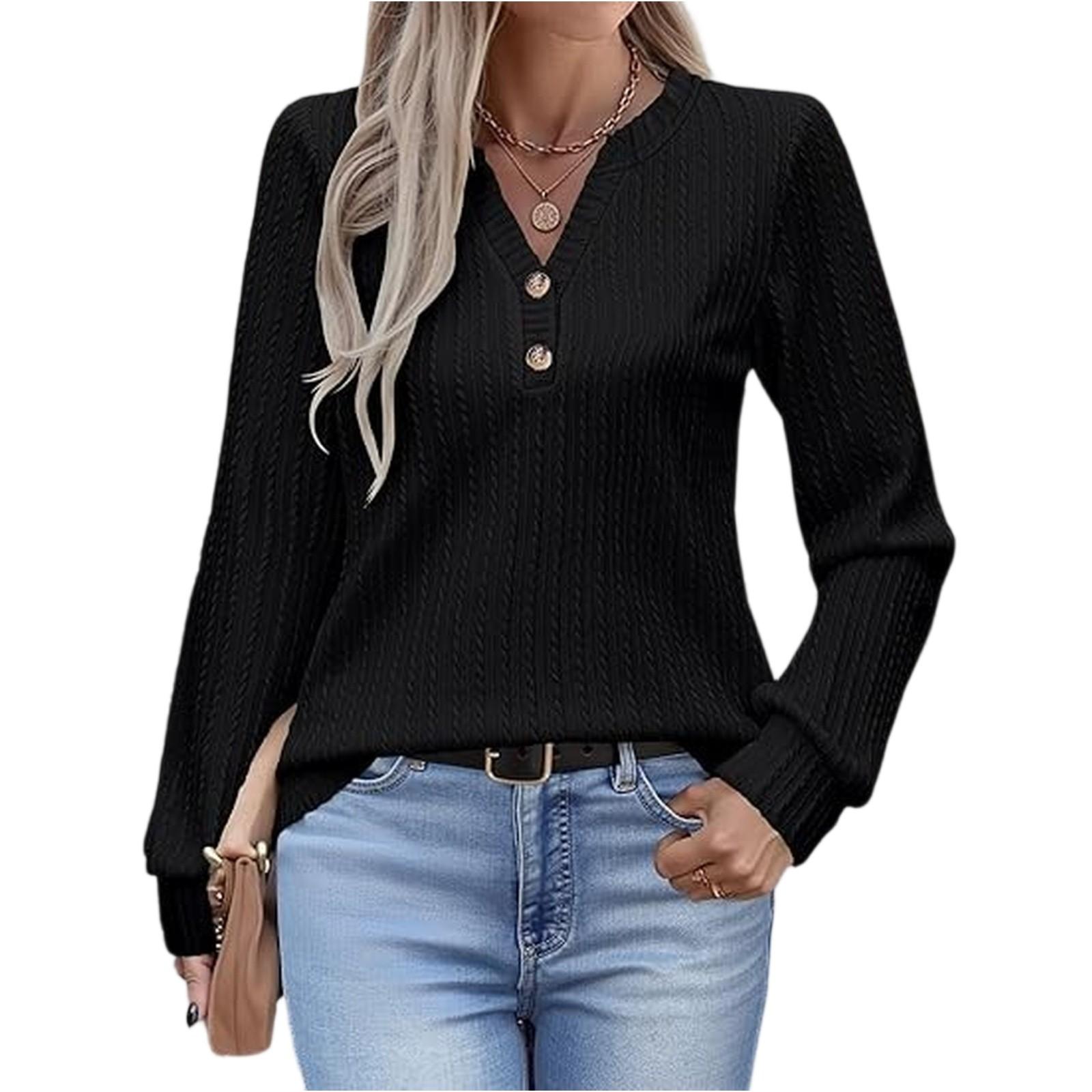 

Женский модный топ однотонной расцветки с V-образным вырезом XL чёрный