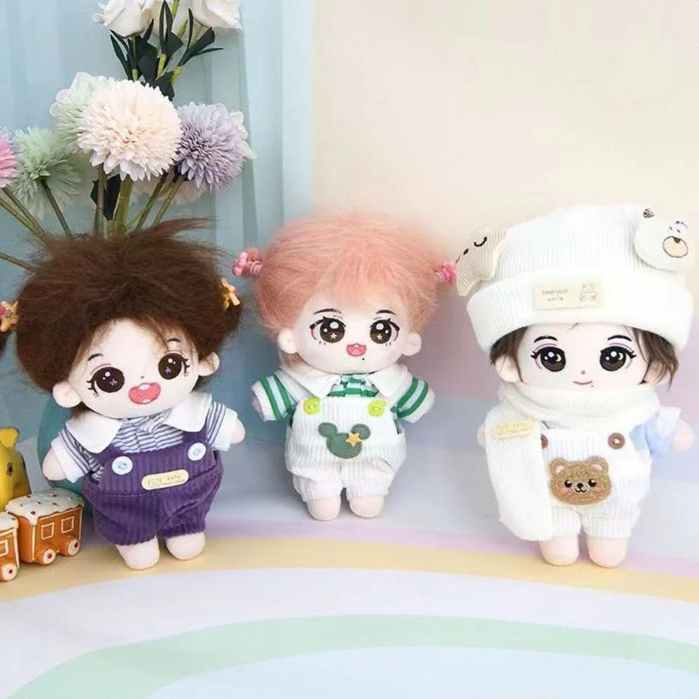 1 set Striped T-shirt 20cm Cotton Doll Clothes Strap Pants Plush Doll Clothes Doll Accessories