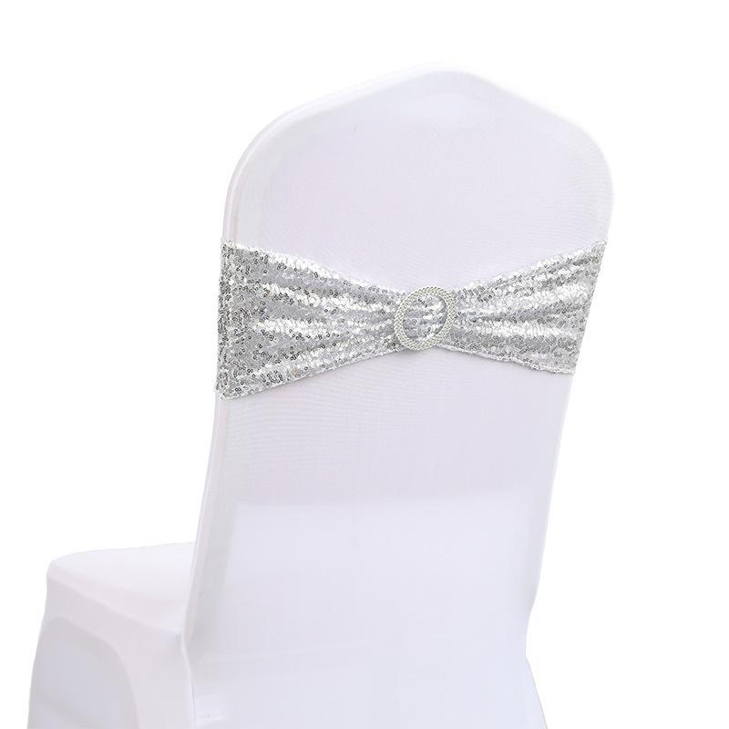 

No-Tie Elastic Sequin Strap Polyester Chair Cover Bow 15cm*35cm/22g срібний
