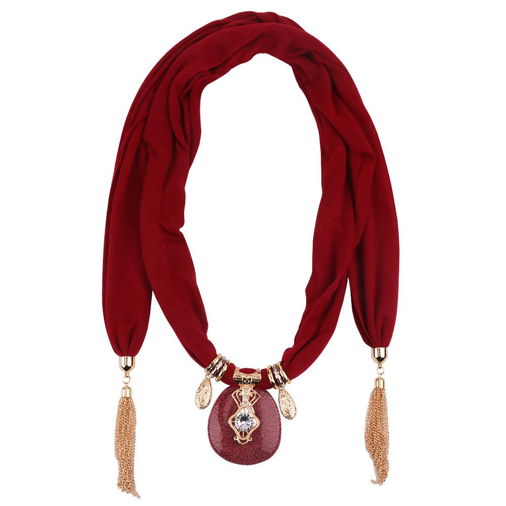 Elegantní šálový náhrdelník s třásněným křišťálovým přívěskem – Módní nekonečný šátek pro ženy, Boho výrazný šperk