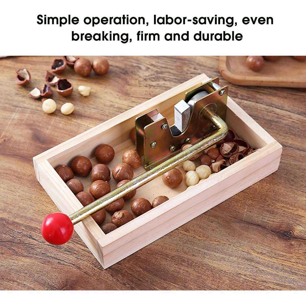 Multifunctional Macadamia Peeling Machine with Metal Handle Macadamia Nut Opener Sturdy Wood Storage Racks for Hazelnuts Almonds