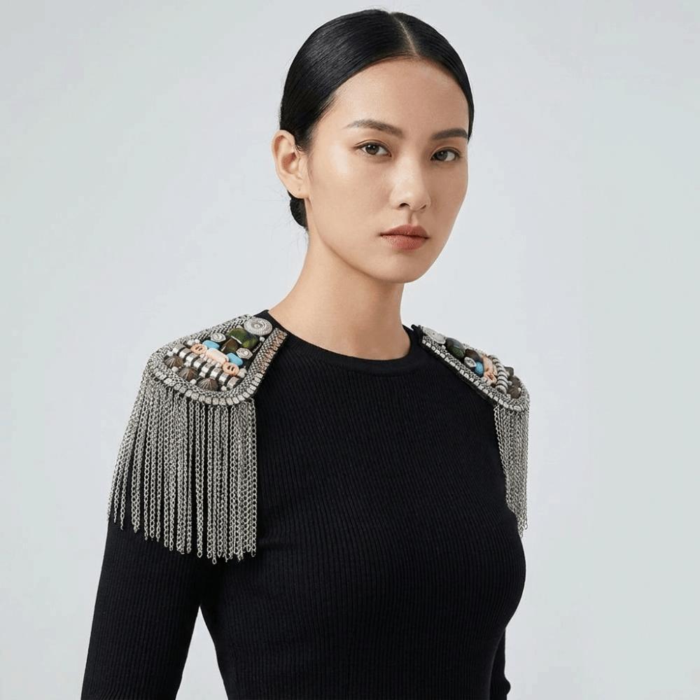 Brooch Fringe Shoulder Mark Epaulet Beads Epaulette Retro Tassel Chain Shoulder Board Cosplay