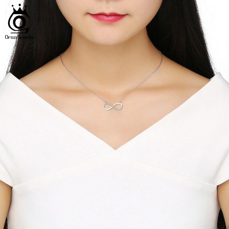 Orsa Jewels Pravé 925 Stříbro Náhrdelník s přívěskem Nekonečno Pavé Čirý Aaaa Zirkon Módní Náhrdelník s přívěskem Denní Párty Dárek Šperky Sn192