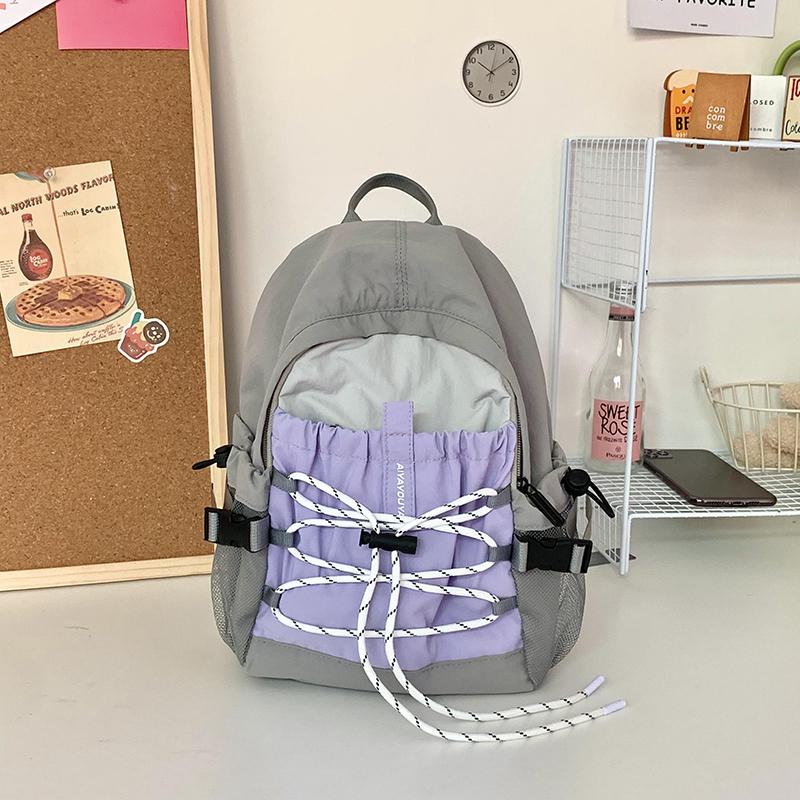 Студенческая школьная сумка женская контрастная цветная строчка легкий маленький рюкзак — фото 24