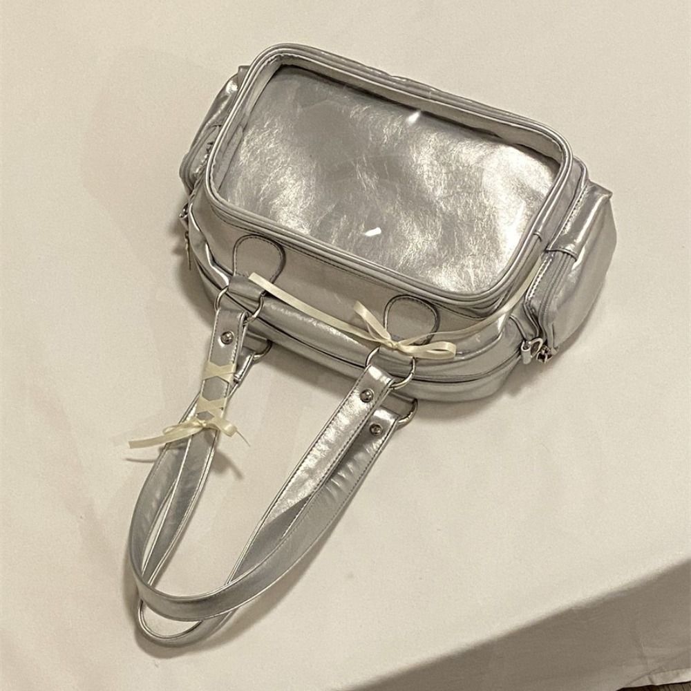 JK Borsa a Tracolla con Tasca Trasparente Stile Preppy Bambola di Cotone Ita Bag Quadrata Itabag Borsa per Piccoli Oggetti