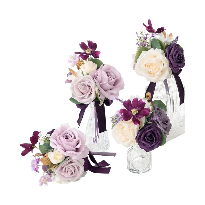 

4PCS Artificial PVC Bridals Bouquets Set Beautiful Wedding Flowers Suitable for Ceremony Photography and Home Decoration