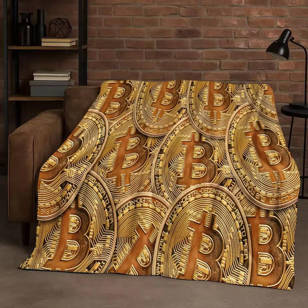 New Rich BTC Bitcoin Circuit Board Art Cartoon Flannel Blanket,Ultra Soft Warm Plush Throw for Home Bedroom Bed Sofa Cover Kids