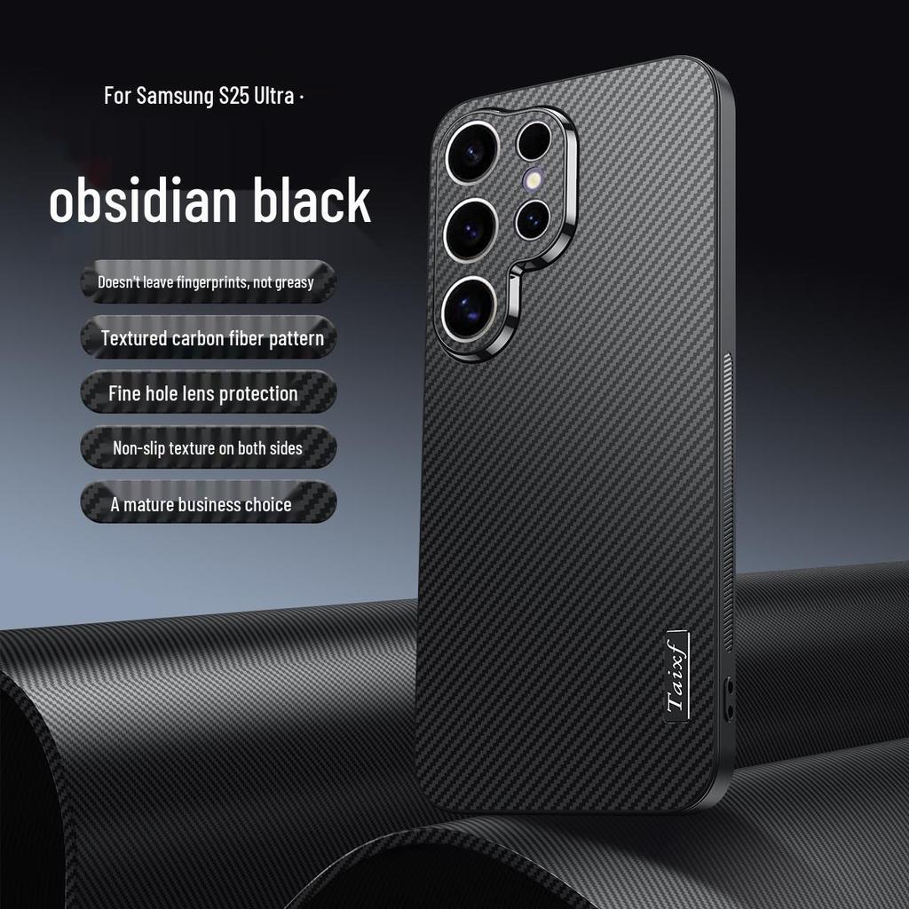 Samsung S25 Ultra Matné pouzdro z uhlíkových vláken s ochranou proti pádu pro objektiv S24 FE