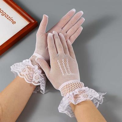 Thin Lolita Bridal Sun Protection Women Elasticity Lace Mittens Wedding Gloves Flower Hand Sleeve