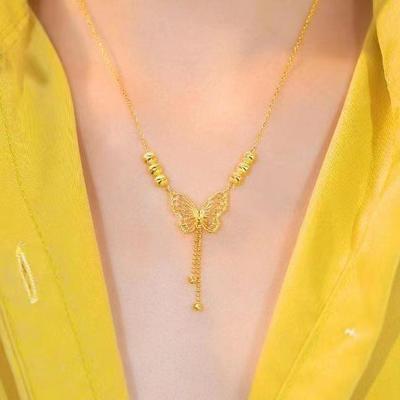 Butterfly Tassel Necklace for Women Fashion Simple Hollow Long Butterfly Clavicle Chain Light Luxury Necklace