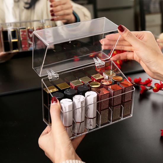 Transparent Lipstick Storage Box Organizer with 18 Compartments Large Capacity Dustproof Lipstick Nail Polish Container