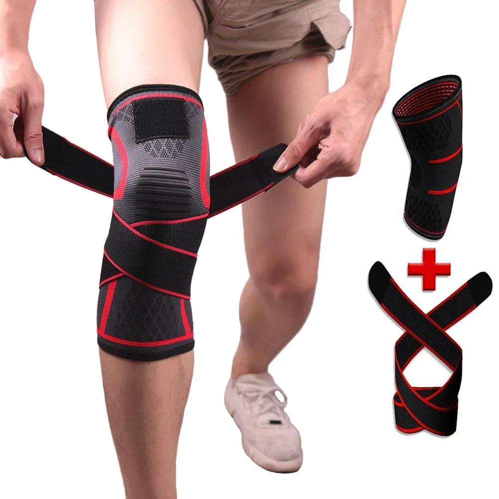 1Pcs Compression Knee Brace Support, Non Slip Knee Sleeves, Adjustable Knee Protector with Pressure Strap for Sports, Running