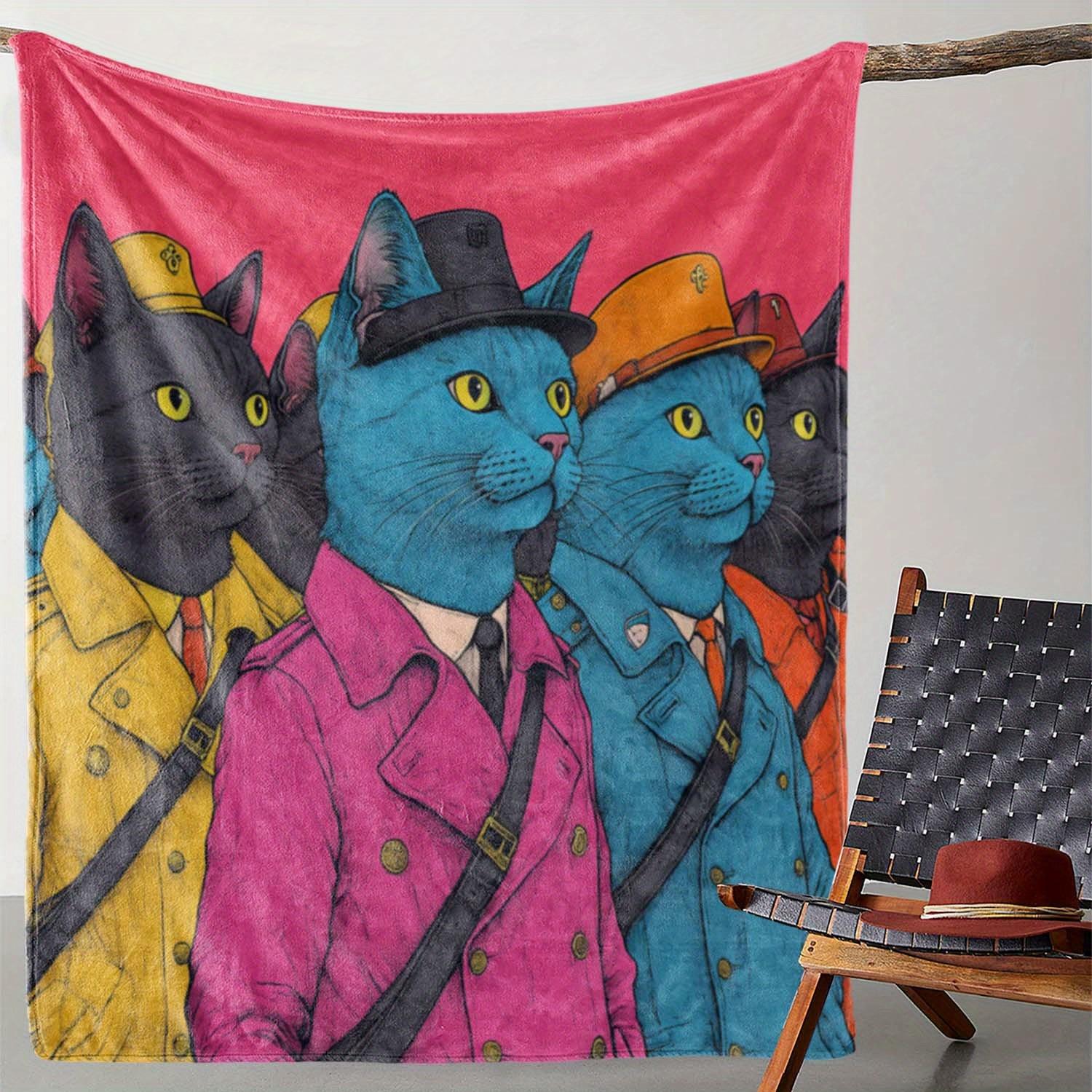 

Cozy Flannel Cat Print Throw Blanket - Soft, Warm & Versatile for Couch, Bed, Car, Office, Camping | All-Season Gift Idea, for A 130x150cm