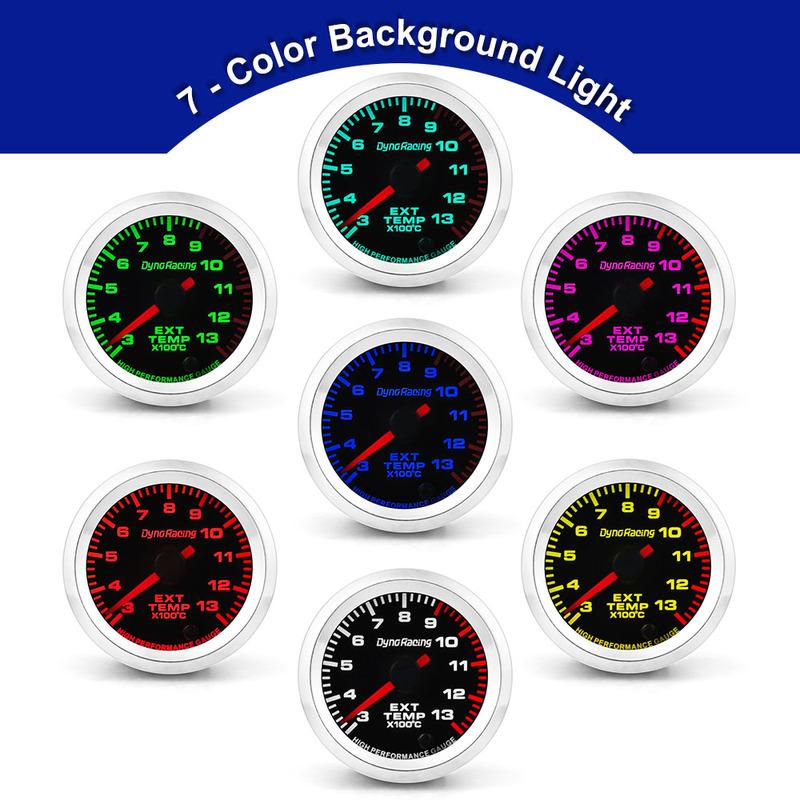 2   52mm Car High performance Exhaust Gas Temp Gauge 300-1300 Celsius 7 Colors Pointer EGT Gauge Meter With Stepper Motor