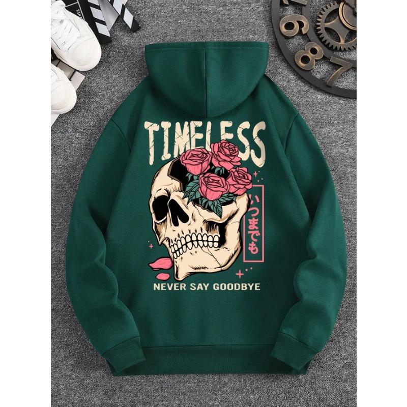 Men's Slogan Skull Print Hoodie Versatile Comfortable Everyday Sweatshirt Spring Autumn Long Sleeve S-3XL Hoodies Sweatshirts Men’s