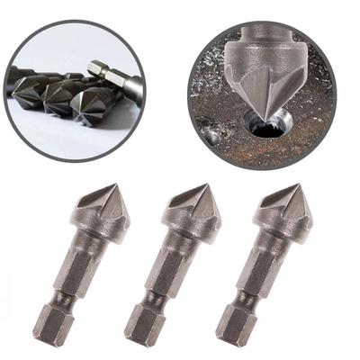 Heavy Duty HCS Countersink Chamfering Drill Bits 6 Flute Hex Shank 3 Pcs