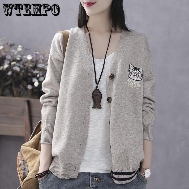 V-hals Cardigan Trui voor Dames Herfst en Winter Gebreide Jas voor Dames