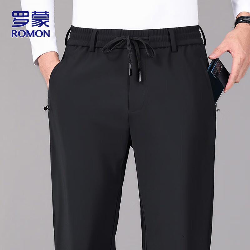 ROMON Men's Business Casual Straight-Leg Elastic Trousers