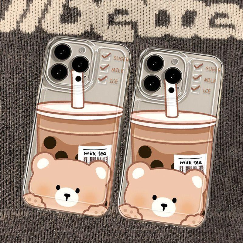 Milk tea bear is suitable for iPhone17promax Apple 16 mobile phone case 14/13 cute 15 popular hair
