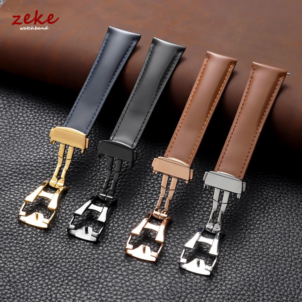 19mm 20mm 21mm 22mm Polished Cowhide Straps for Omega Seamaster Speedmaster Folding Buckle Waterproof Brown Leather Watch Band