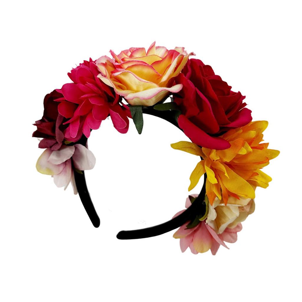 Colorful Rose Flower Headband for Music Festival Artificial Flower Wreath Hairhoop Wedding Bride Dressingup Accessory