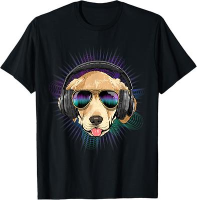 Coole Golden Retriever DJ Musikliebhaber Grafik T-Shirt Atmungsaktives Baumwoll Casual Reise T-Shirt