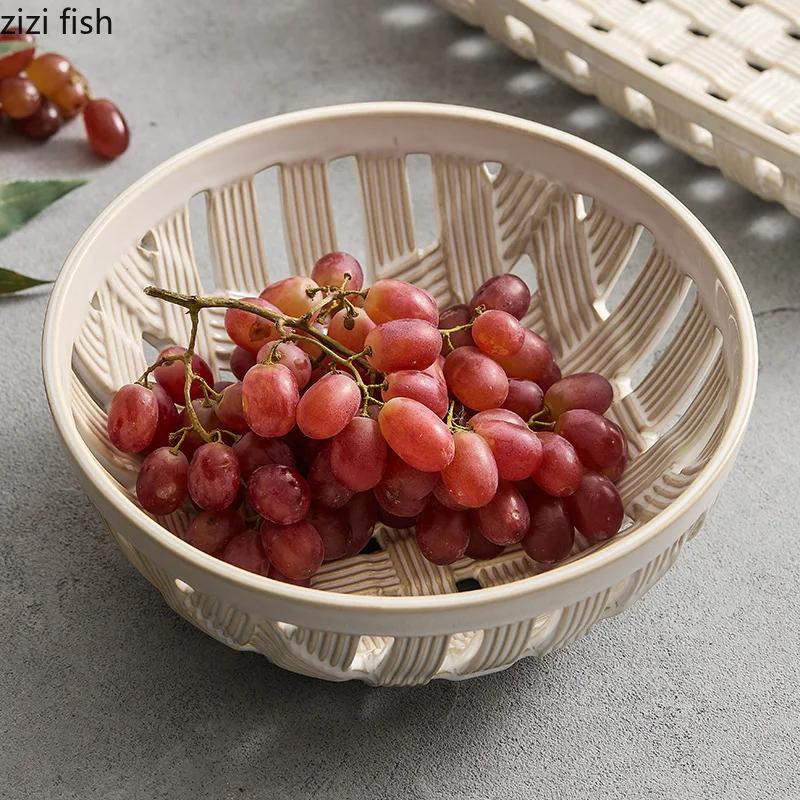 Weave Ceramic Fruit Tray Fruit Basket Nut Fruit Bowl Living Room Coffee Tables Candy Snack Storage Tray Kitchen Tableware