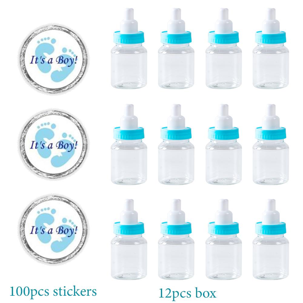 12pcs Mini Baby Bottles Candy Box with Sticker Label Baby Shower Favor Boxes Boys Girls Gender Reveal Party Chocolate Candy Box