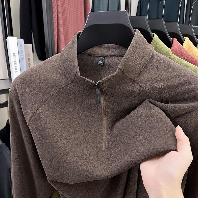 Men's Thick German Velvet Warm Half-Zip Stand Collar Sweatshirt - Solid Color Autumn/Winter