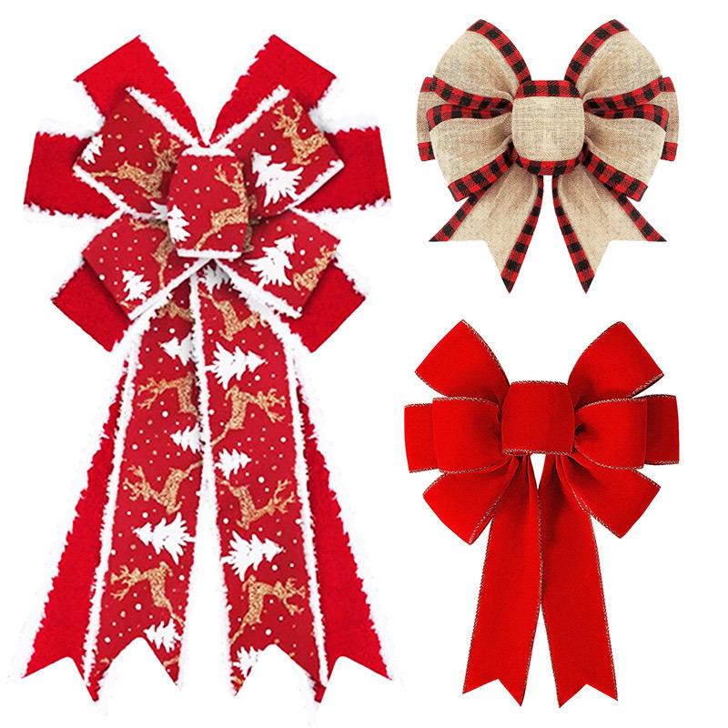 New Red Christmas Wreath, Bow, Outdoor Decoration, Velvet Sequins,reindeer Bow, Outdoor Use During The Christmas Holiday 2025