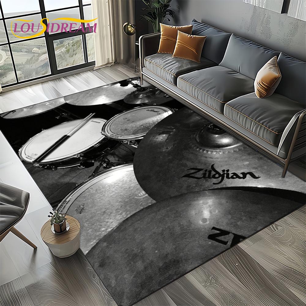 3D Cymbal DW Drum Kit Drum Set Music Instruments Carpet Rug for Living Room Bedroom Home Sofa Decoration,Kids Non-slip Floor Mat