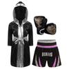 Jungen Boxausrüstung Set: Satin-Bademantel mit Gürtel und metallischem Besatz, Color-Block-Shorts & Tigerprint-Trainingshandschuhe