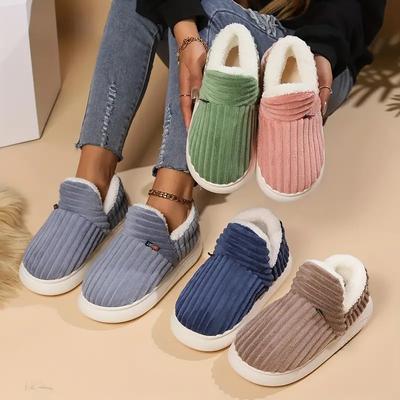 Cozy Winter Plush-Lined Slipper Boots for Women - Thick Sole, Indoor/Outdoor Warmth, Soft Fabric EVA Sole Warm Cotton Shoes