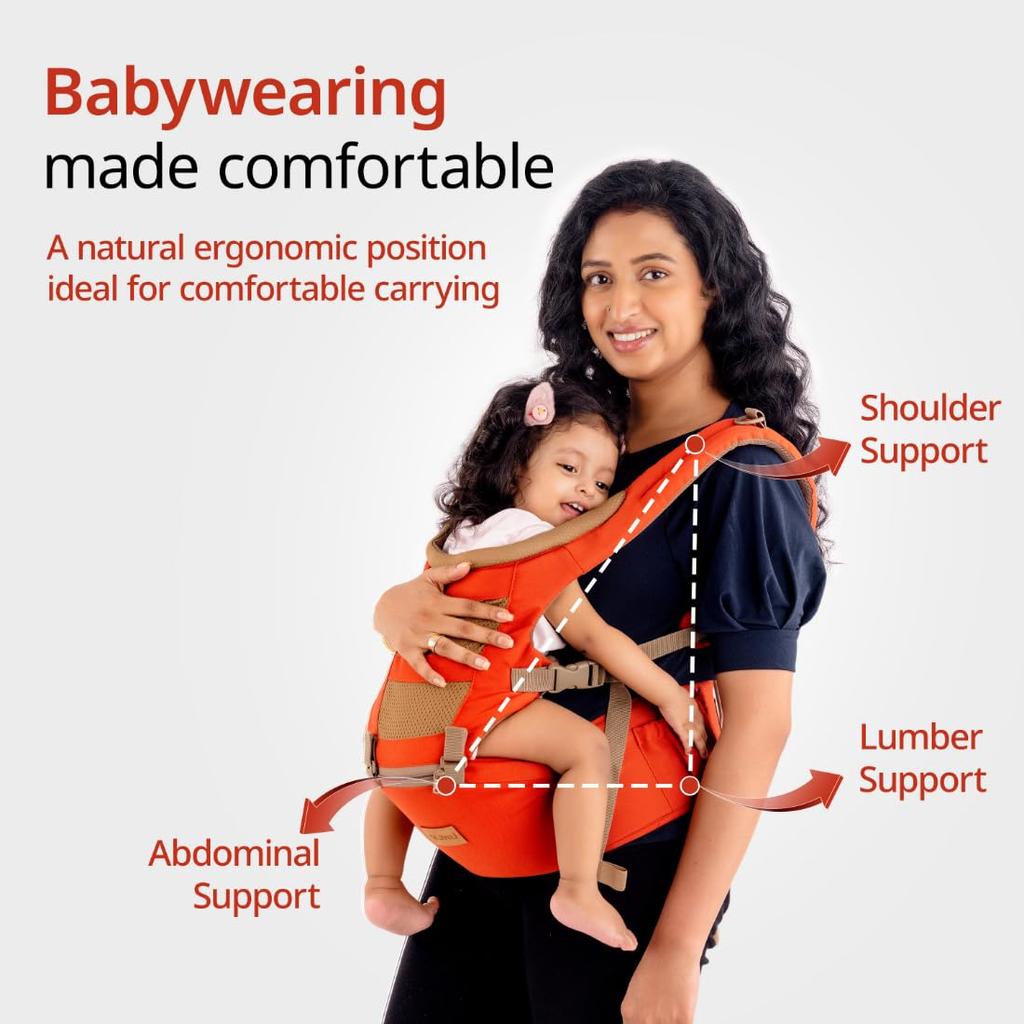 LuvLap Royal Hüftsitz Babytrage 4 Positionen Ergonomisches Design Verstellbare Träger Atmungsaktives Netz Für 6-24 Monate Orange