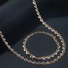 14K Rose Gold 585 Women Half Carved Heart Necklace And Link Bracelet Set 6mm Fine Jewelry Gift