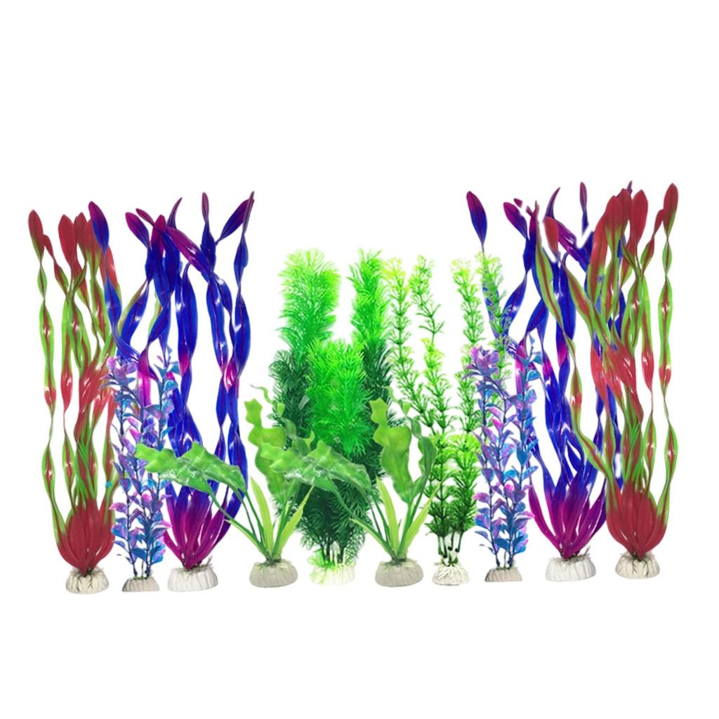 10Pcs Artificial Aquarium Plants Ornaments, Scenery, Multi Shape ,Colorful Fake Decorations, Betta Goldfish Tank Accessories