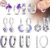 925 Sterling Silver Hoop Earrings Closely Set Purple Zircon Iris Butterfly Star Moon Cat Earrings for Women Fashion Jewelry Gift