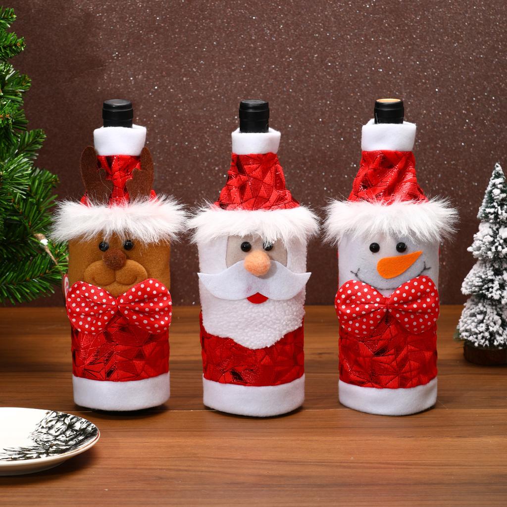 2024 Christmas Cartoon Santa Claus Snowman Red Wine Bottle Cover Merry Christmas Dining Table Decoration for Home Xmas Ornaments