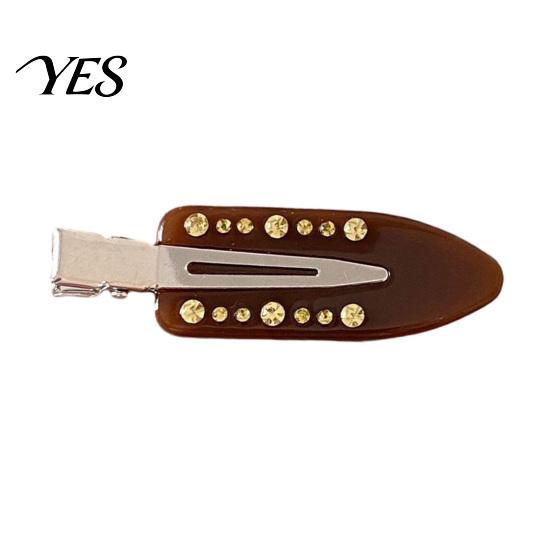 Smooth Opening Hair Clip Acetate Sheet Plate Hairpin, Rounded Rhinestones Inlay Pin, Elastic Clasp for Bangs And Broken Gentle Pattern
